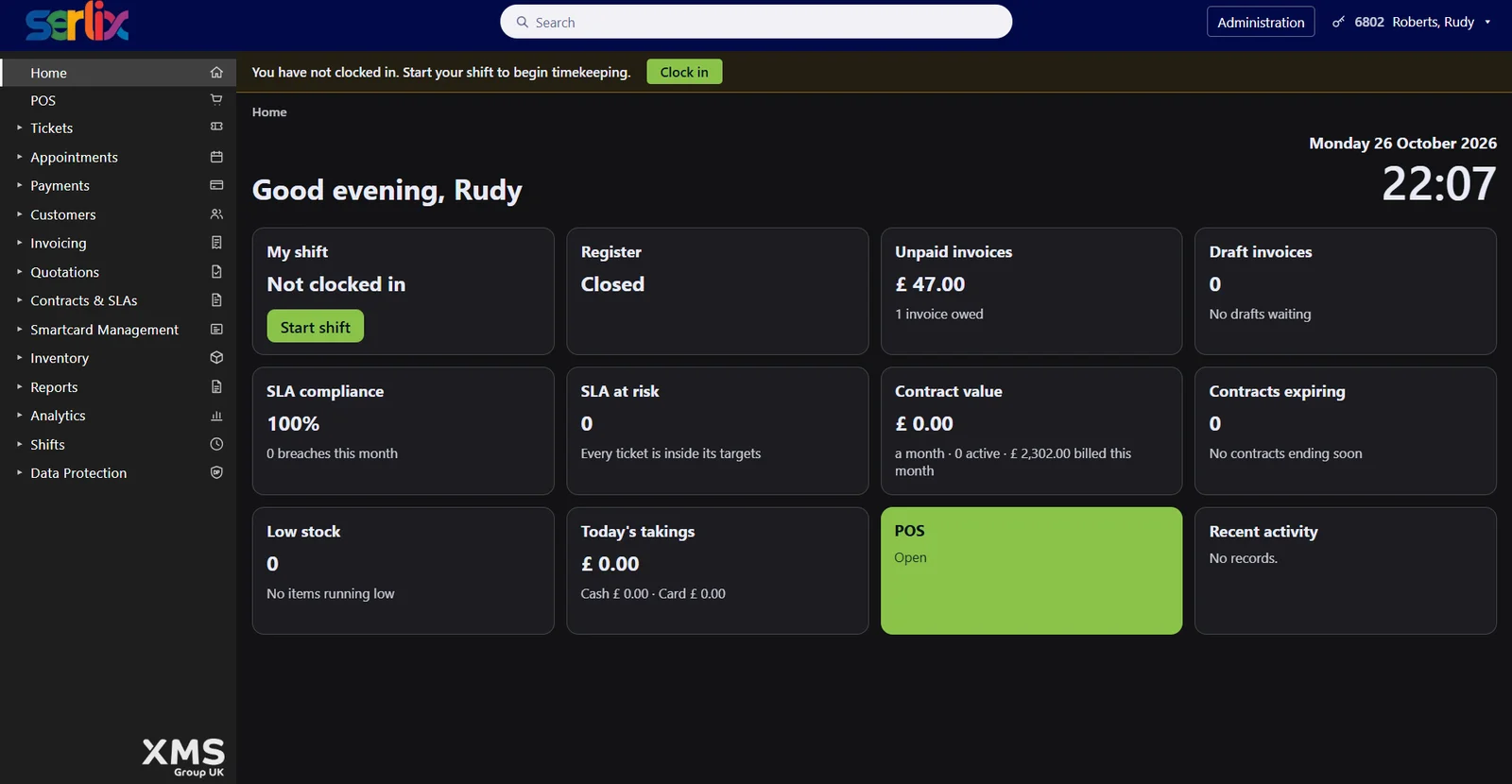 Serlix home dashboard
