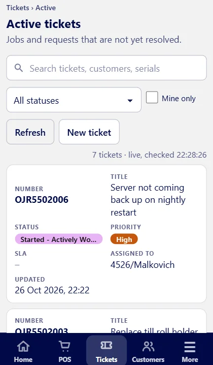 Serlix tickets on a phone